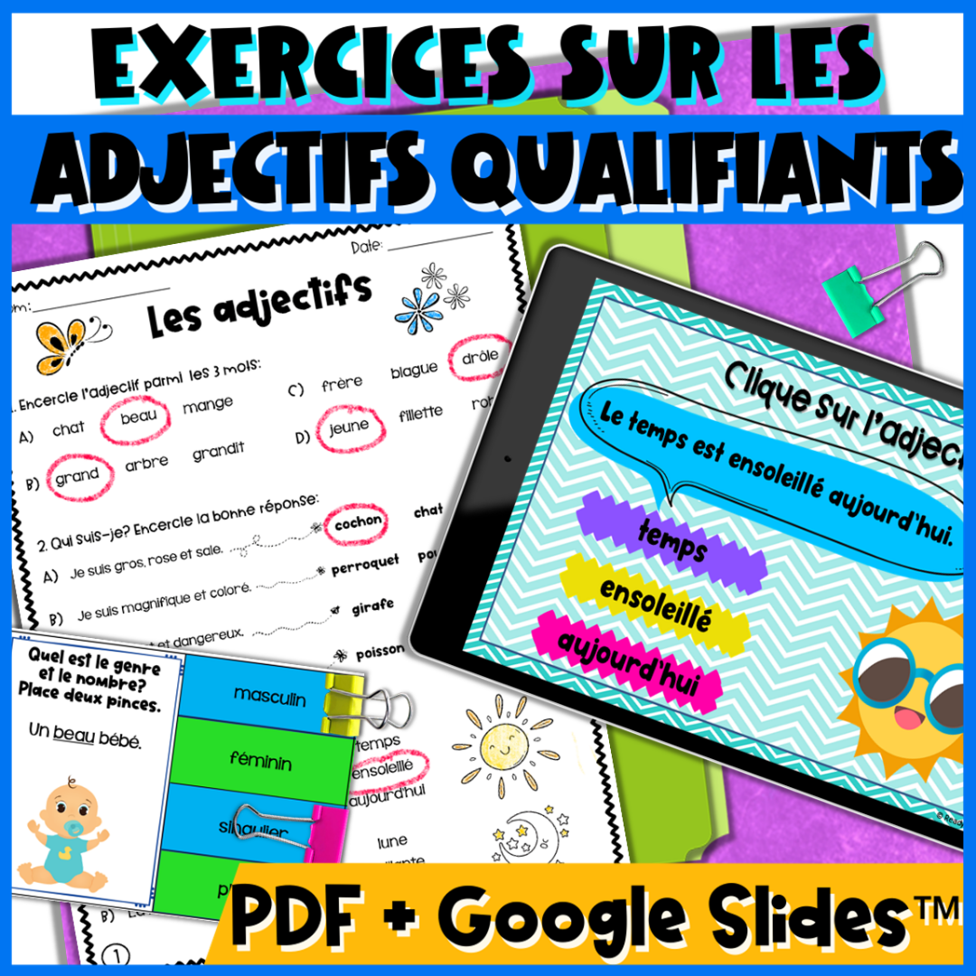 French Adjectives – Gender & Number Agreement | Worksheets, Google Slides & Task Cards
