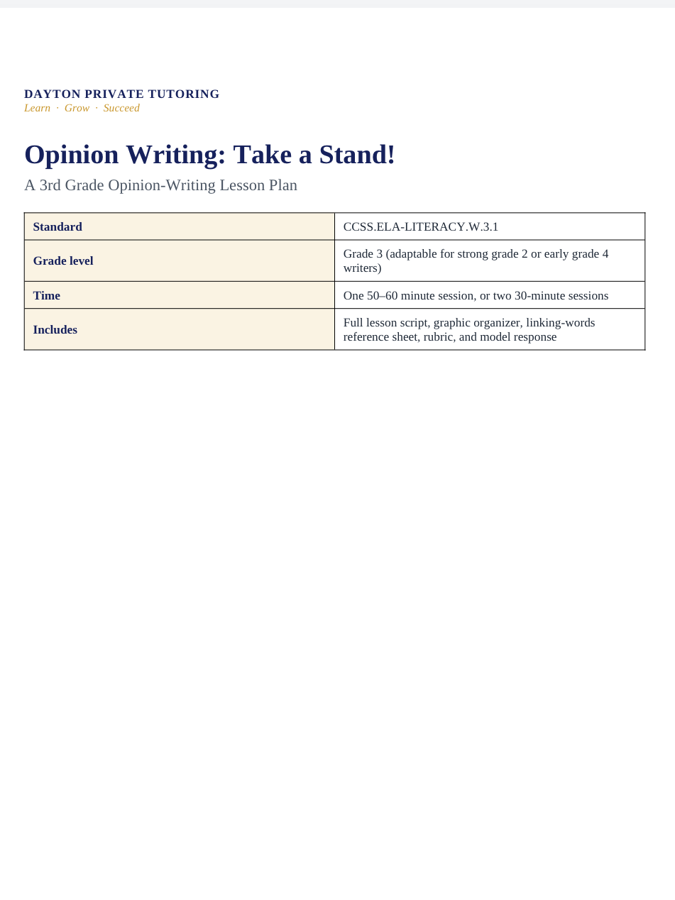 Opinion Writing Lesson W3.1