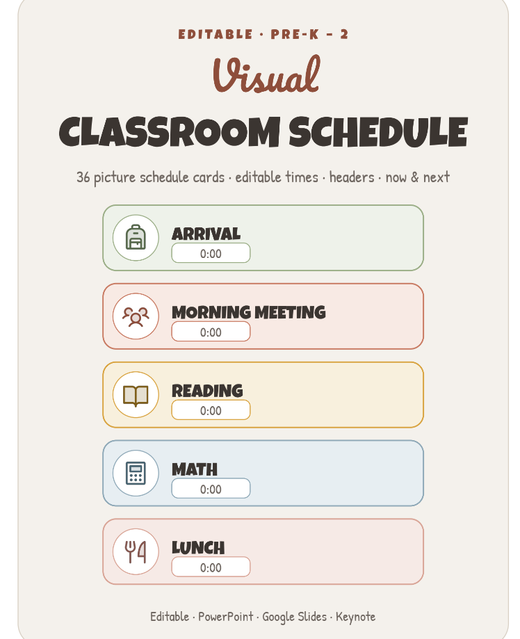Visual Classroom Schedule Editable