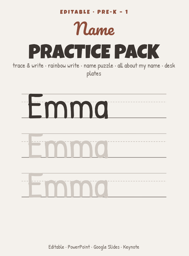 Name Practice Pack Editable