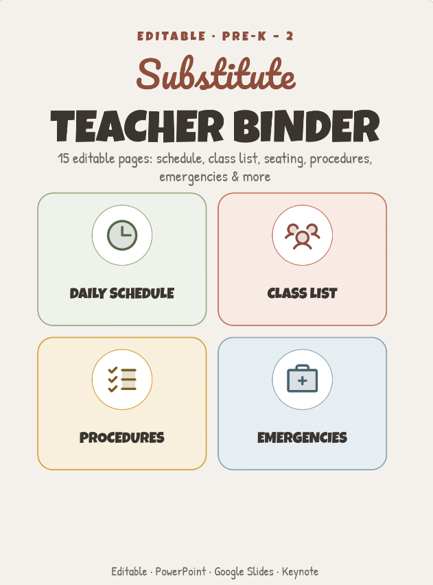 Substitute Teacher Binder Editable